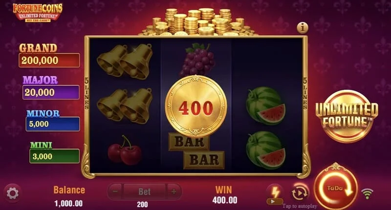 Fortune Coins Unlimited Fortune - raundi i monedhave Lock & Respin me mbajtjen e monedhave